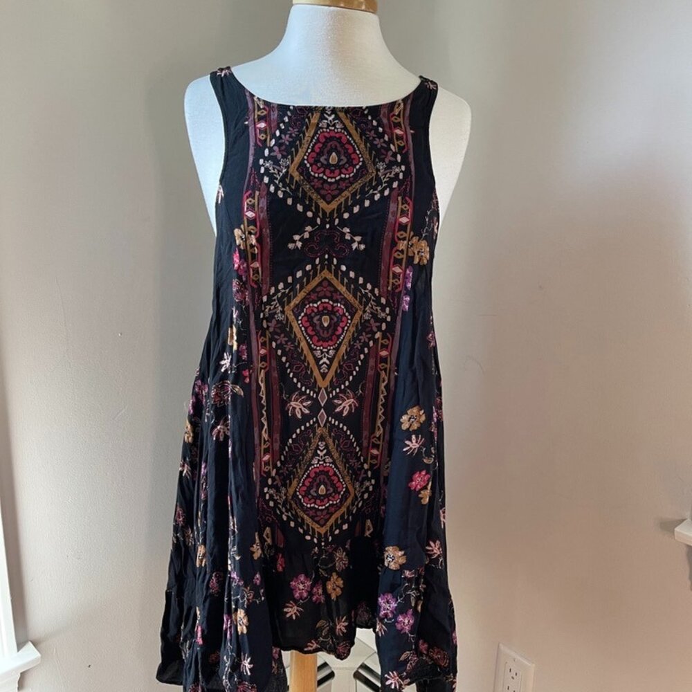 Free People Intimately Floral Trapeze Slip Dress Black Base/Red Preloved